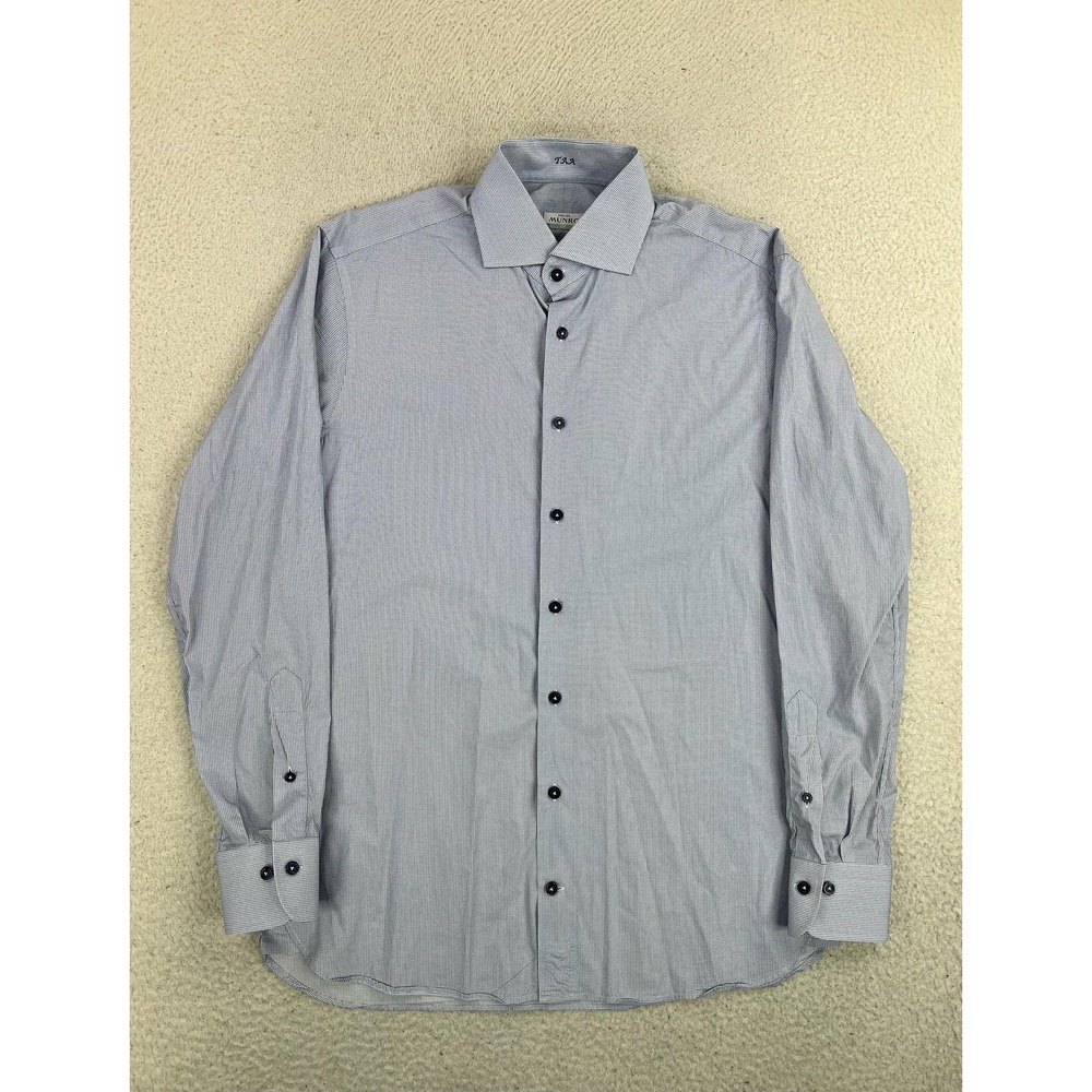 Atelier Munro Dress Shirt Mens 16 34/35 Blue Geometric Slim Fit Cotton LS